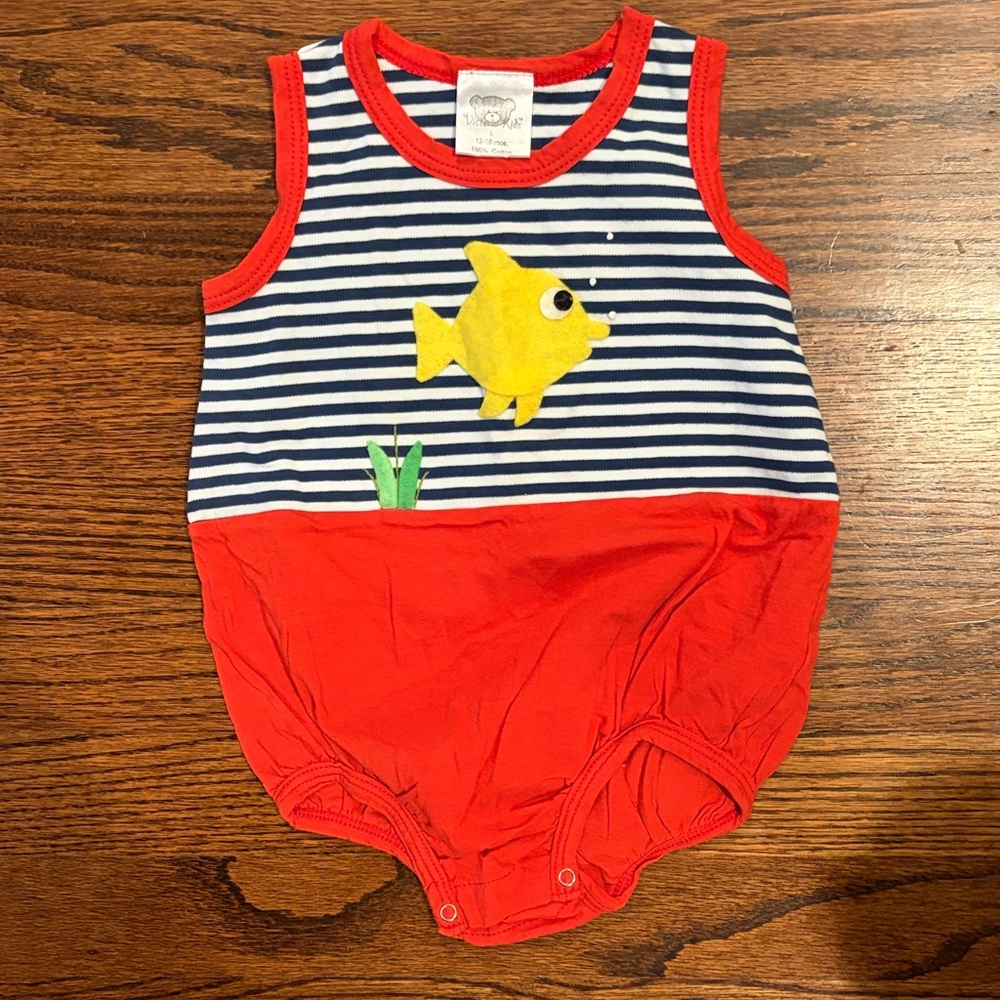 Victoria K Red and Blue Striped Romper